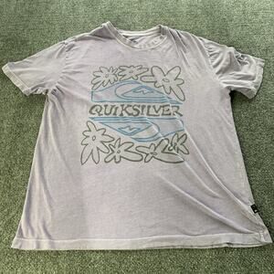 Quiksilver Shirt Unisex Large Purple Floral Surf Tee Baggy Fit Short Sleeve